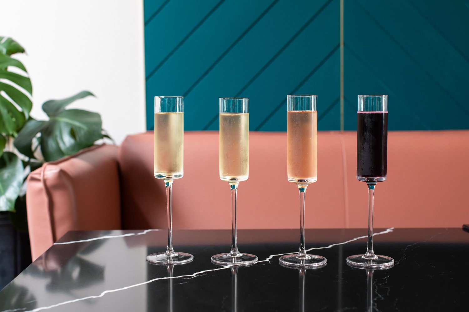 Four sparkling wines in a flight at Stem Wine Bar