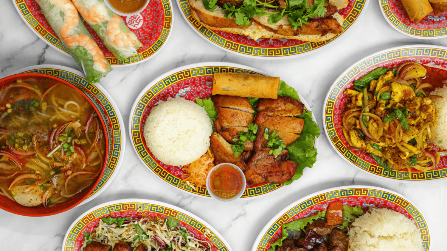 Vietnamese rice plates, rolls, and noodle soup from Friendship Kitchen